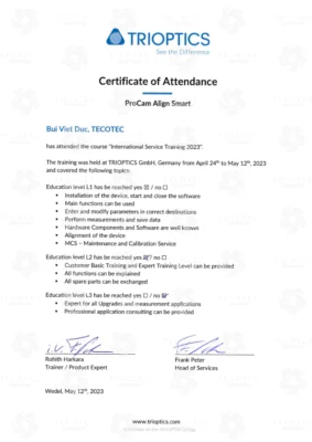 Chứng nhận Trioptics 3