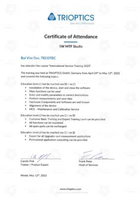 Chứng nhận Trioptics 5