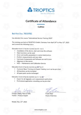 Chứng nhận Trioptics 6