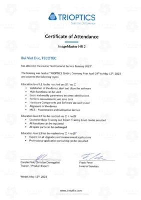 Chứng nhận Trioptics 7