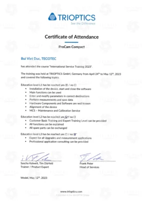 Chứng nhận Trioptics 8